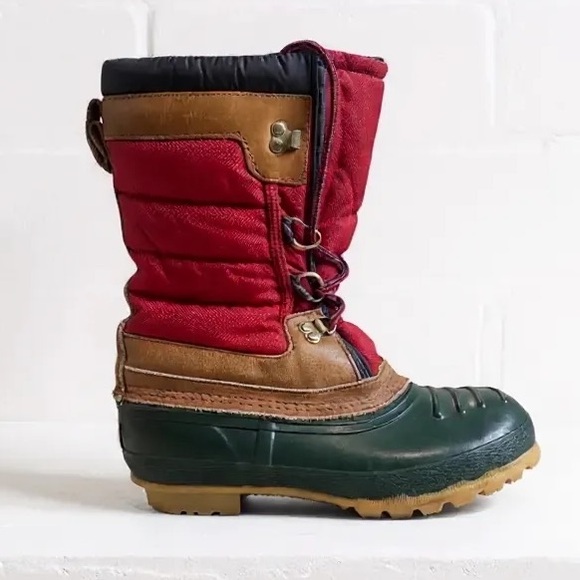 Lands End Duck Boots Women’s Red Green Tan Insulated Winter Snow Size 8 - Picture 1 of 11